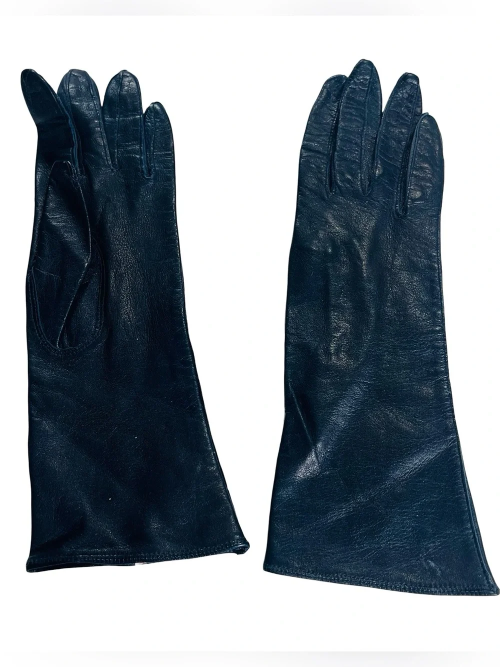 Vtg Rikes Women Leather Gloves Blue 100% Silk Lined Made in Italy Wrist Sz 6.5